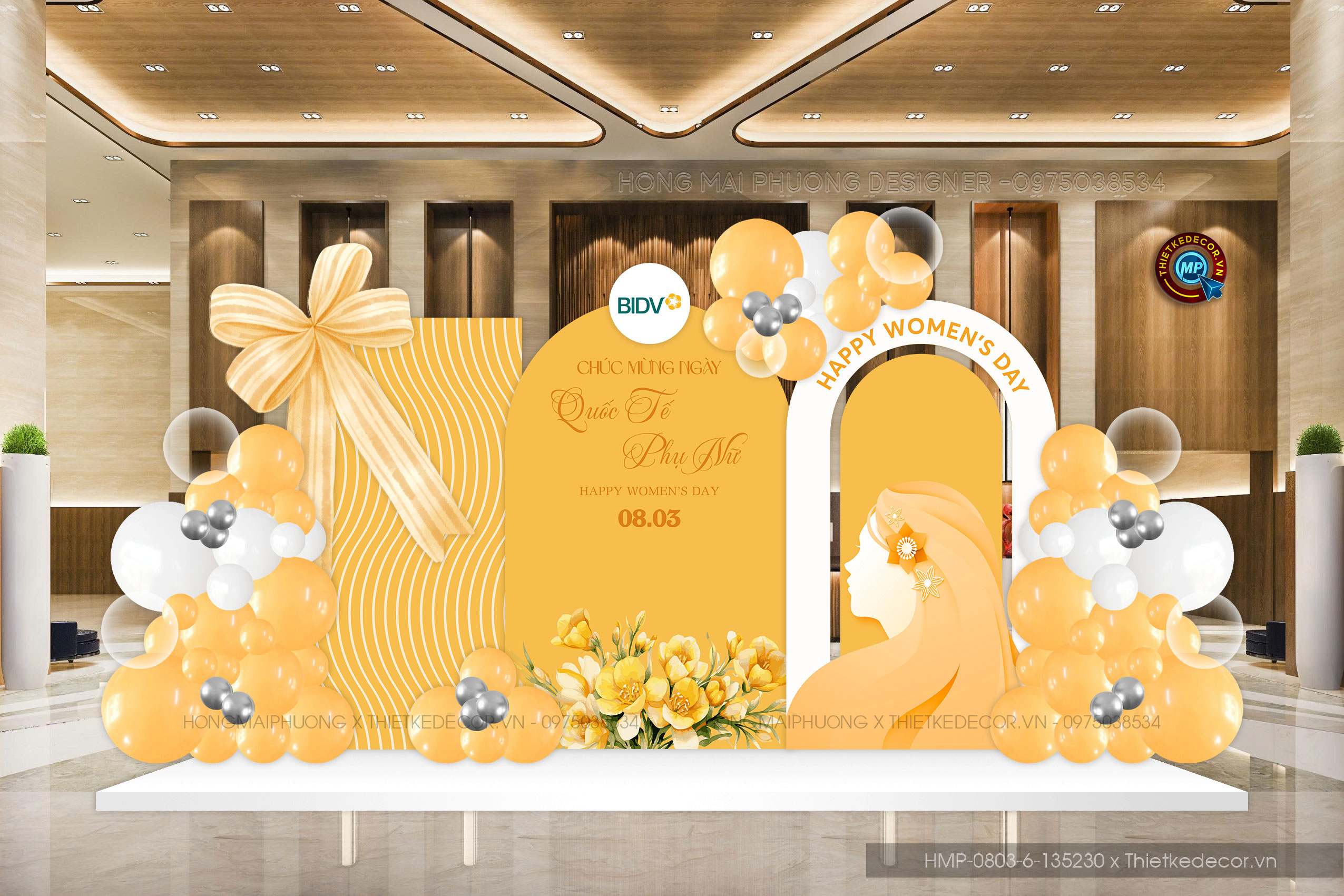 File thiết kế trang trí decor chào mừng ngày Quốc tế Phụ nữ 8 tháng 3 tone vàng